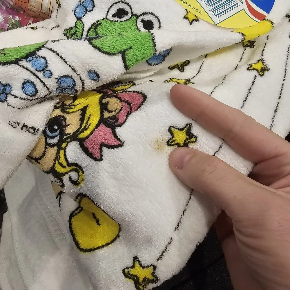 VTG Muppet Babies Kermit Miss Piggy Kids Bath Towel Set‎ Wash Cloth NEW USA Made